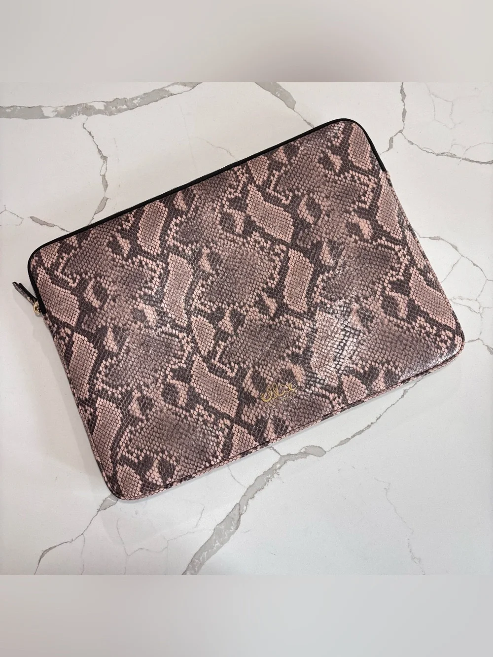 Ellie Los Angeles Brown Black Gold Hardware Snakeskin Laptop Sleeve Case 15 Inch
